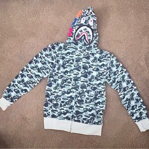 Bape Blue Camouflage Shark Zip-Up Sweater